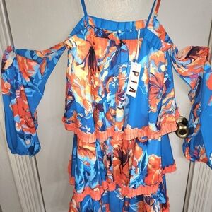 PPLA Vibrant Blue and Orange Floral Dress